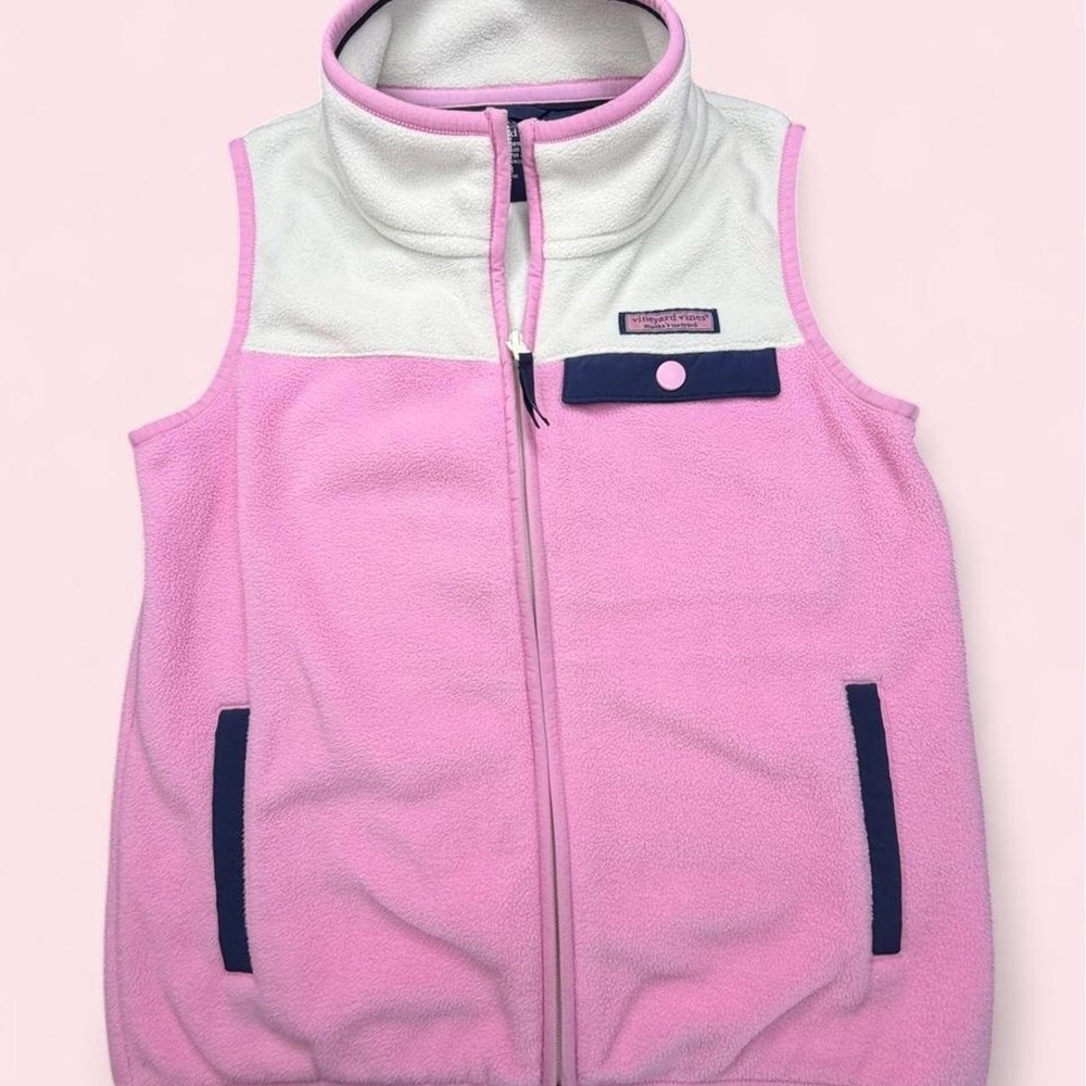 Vineyard Vines Girls Pink & White Colorblock Fleece Vest Size M 12-14